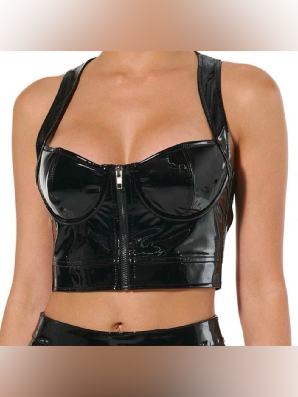 naked wardrobe VINYL BUSTIER CROP TOP - BLACK / S